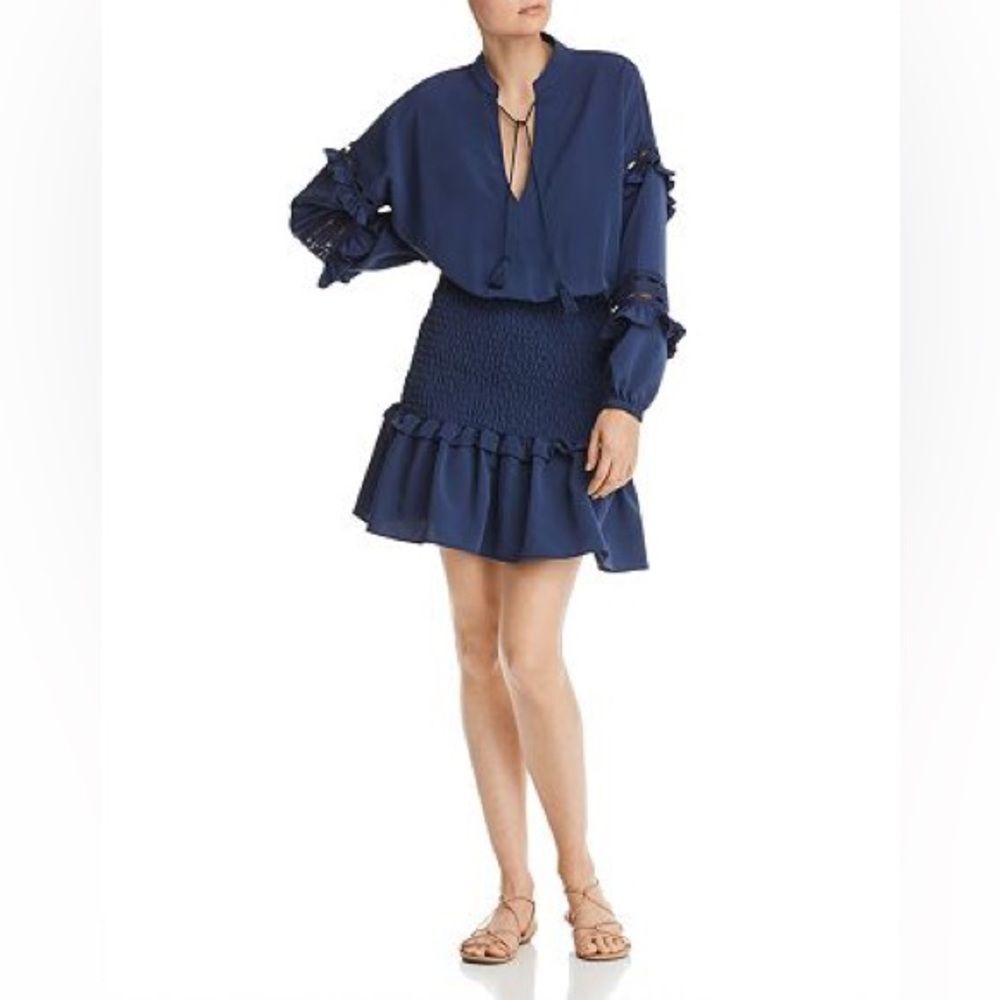 AQUA Smocked-Waist Flounced Dress